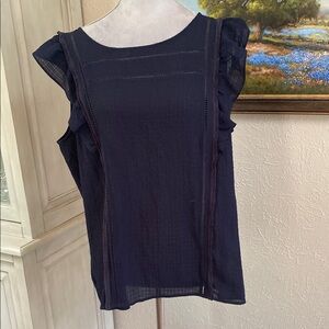 LOFT Dark Blue Ruffle Sleeve Blouse